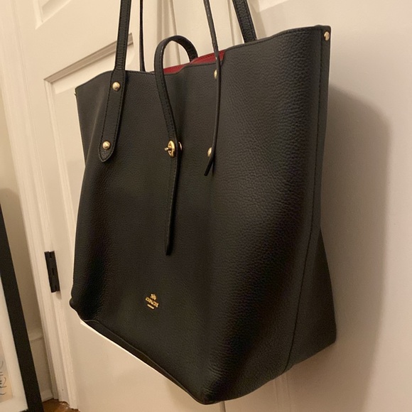 Coach Tote Bag, Black with Red, Gold Hardware, good condition - Picture 2 of 10